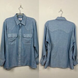 Vintage Levi’s Western Snap Pearl Button Denim Colored Shirt Sz L